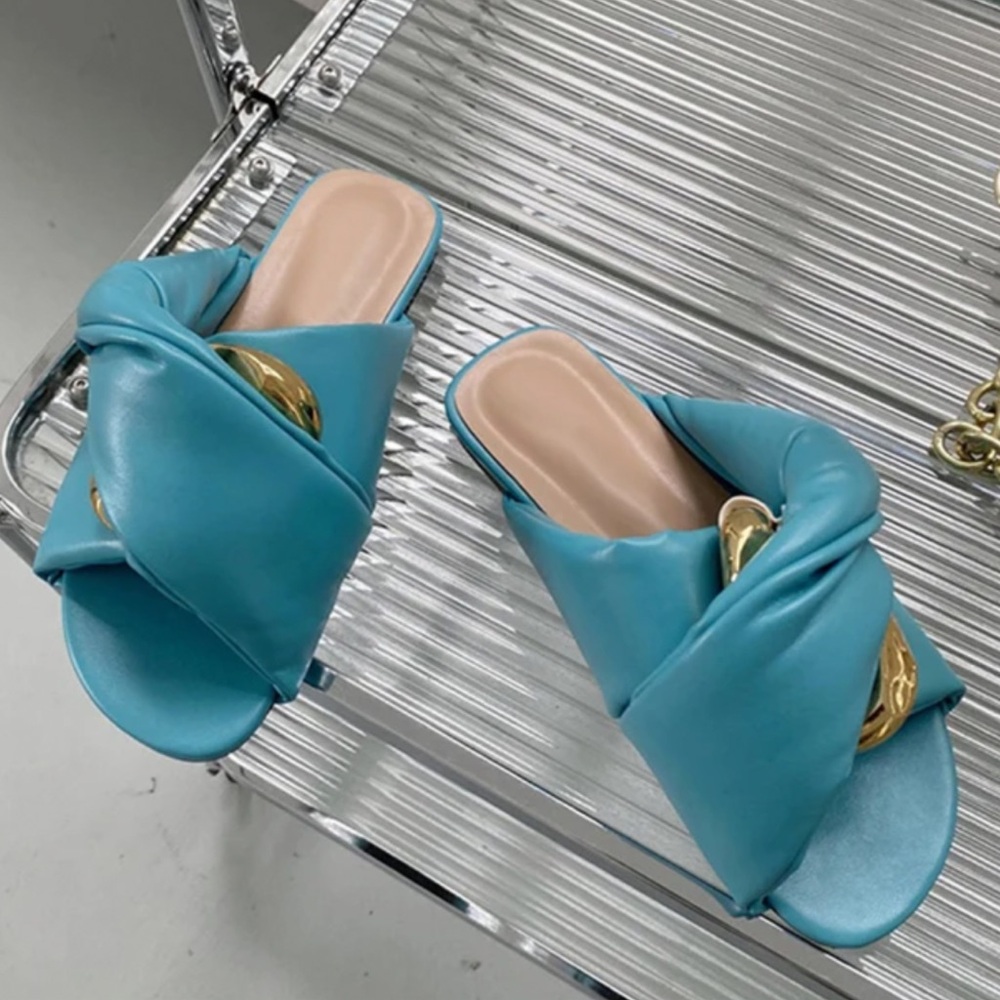 Faux turquoise leather slides size 7.5